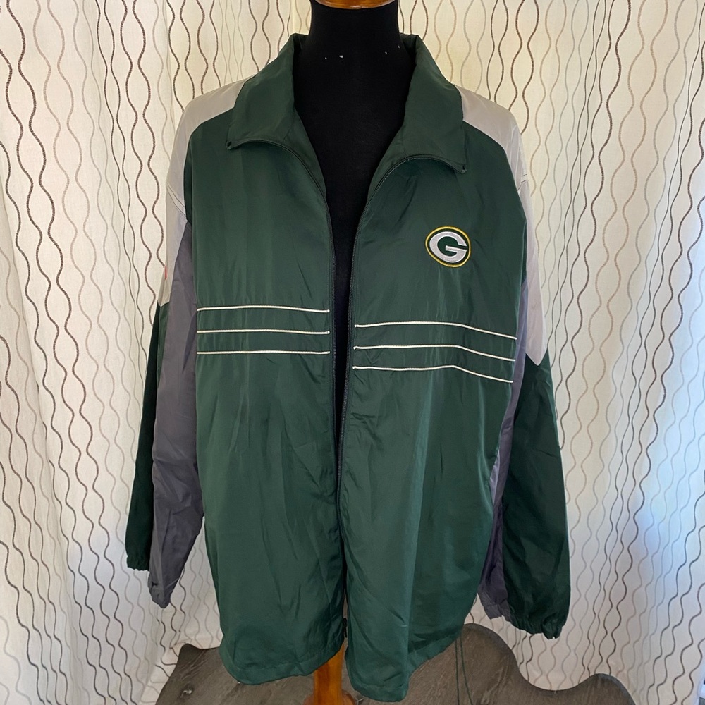 NFL Green Bay Packers Mens Zip Up Embroidered Green Rain Jacket XL